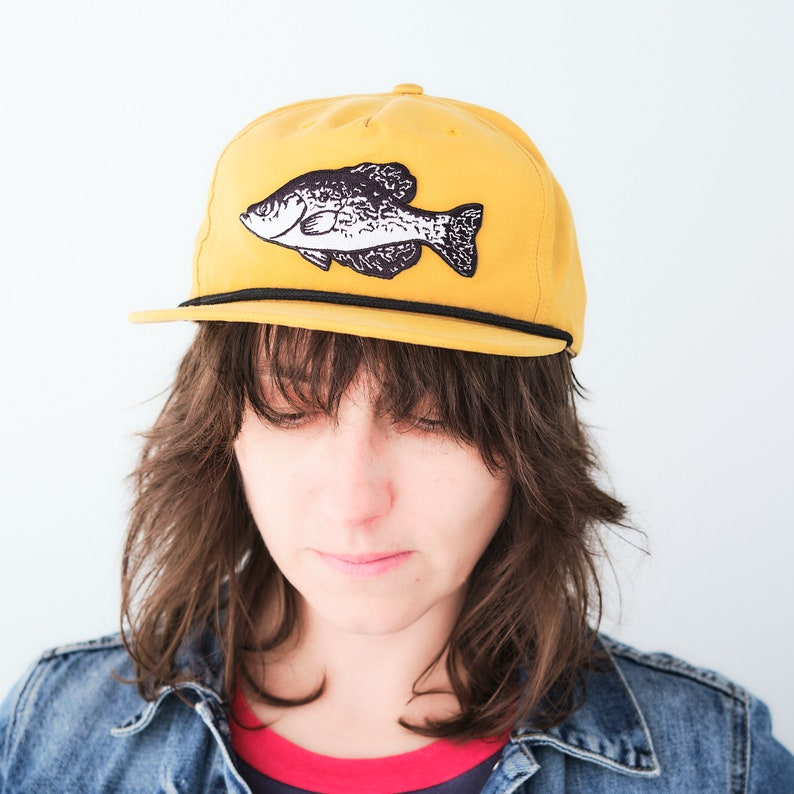 KyaVintage Bass Fish Patch Snapback Khaki Salmon Fishing Hat