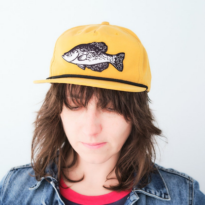 KyaVintage Bass Fish Patch Snapback Khaki Salmon Fishing Hat